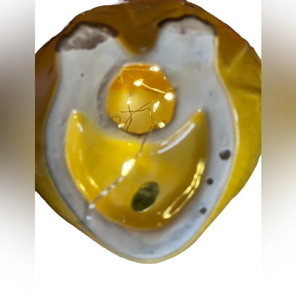 Ceramic Mustard Yellow Owl Floral Relief Luminary with LED Lights Home Decor